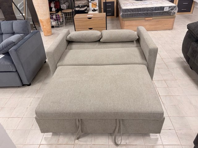 SOFA CAMA DOS PLAZAS GRIS TELA - NUEVO