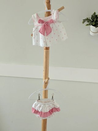 Conjunto niña blanco con topos rosas