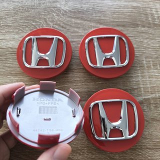 TAPABUJES HONDA 69mm ROJO BRILLO Y EMBLEMA CROMO