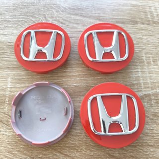 TAPABUJES HONDA 69mm ROJO BRILLO Y EMBLEMA CROMO