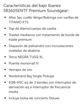 Bajo Ibanez SR1605 NTF 5 Premium