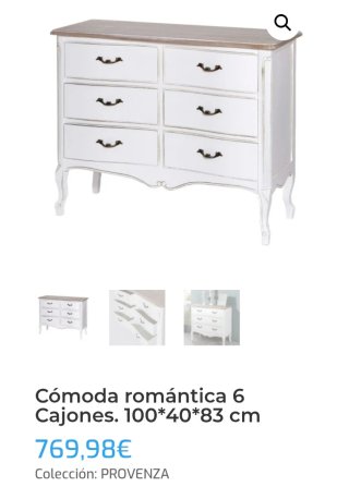 Cómoda Romántica 6 Cajones Blanca
