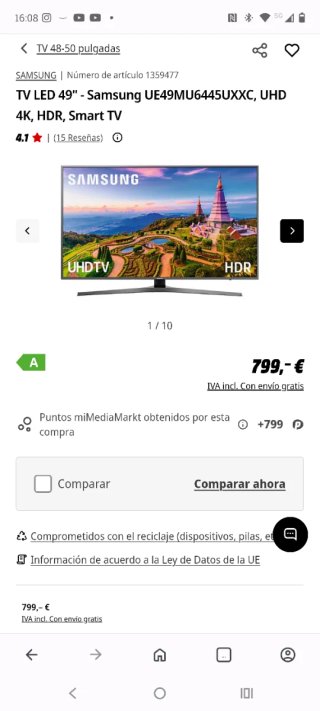 Televisión Samsung 49" UHD HDR TV Serie MU6445.