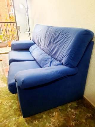 Sofá 3 plazas azul tela