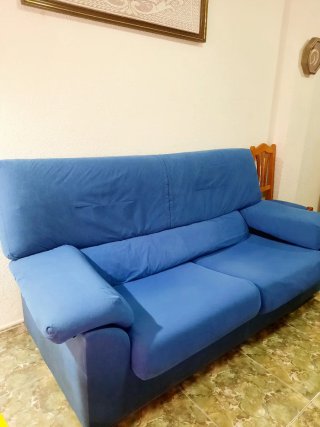 Sofá 3 plazas azul tela