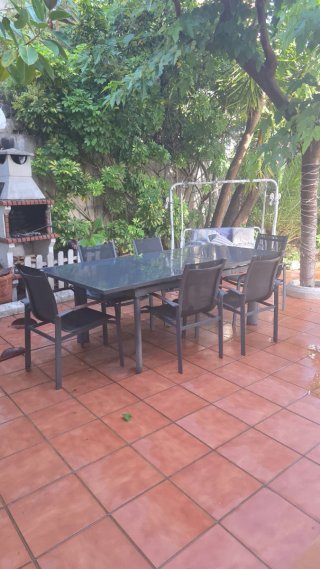 Mesa exterior vidrio y hierro gris + 6 sillas!!