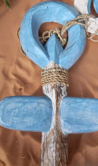 Set 3 Anclas Madera Decorativas Azul
