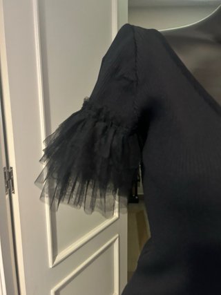 Top Talla Única Negro Volantes