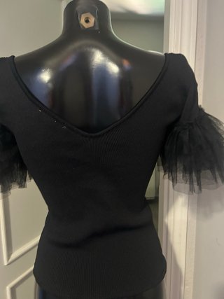 Top Talla Única Negro Volantes