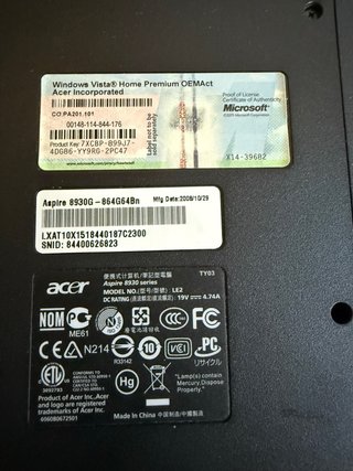 Portátil Acer Aspire 8930 18 pulagadas Negro
