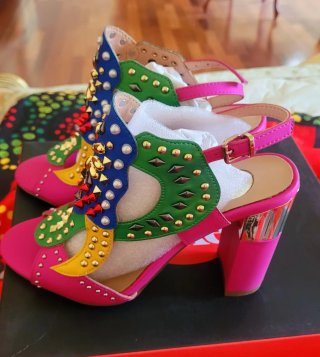 Sandalias tacón cuadrado multicolor