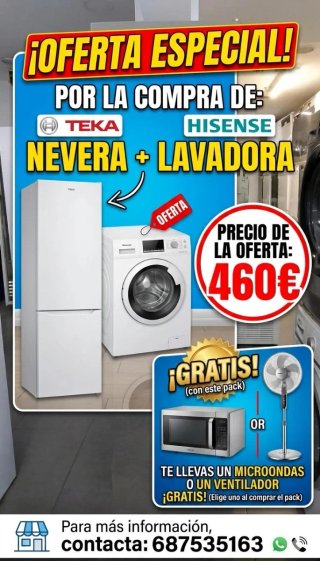 Pack Nevera + Lavadora+ Regalo microondas/ventilad