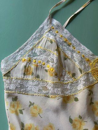 Top vintage seta ricamato a mano