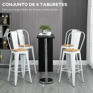 Juego 4 Taburetes Altos Cocina Metal Madera