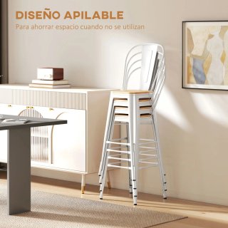 Juego 4 Taburetes Altos Cocina Metal Madera