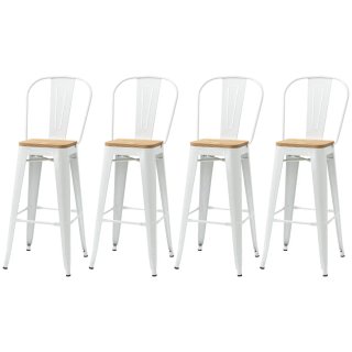 Juego 4 Taburetes Altos Cocina Metal Madera