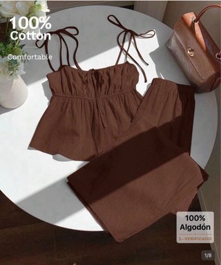 Conjunto top y pantalón marrón talla M