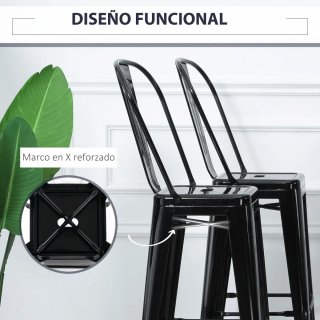 Juego 4 Taburetes Altos Cocina Metal Negro