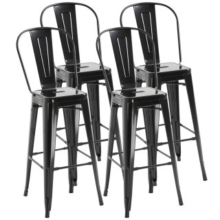 Juego 4 Taburetes Altos Cocina Metal Negro
