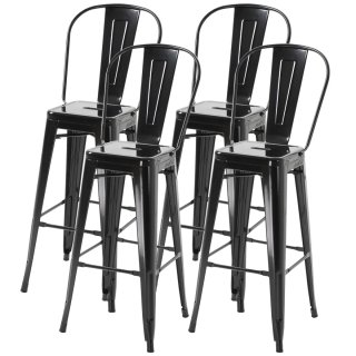 Juego 4 Taburetes Altos Cocina Metal Negro