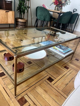Tavolo da Salotto in Vetro e Acciaio Inox Dorato