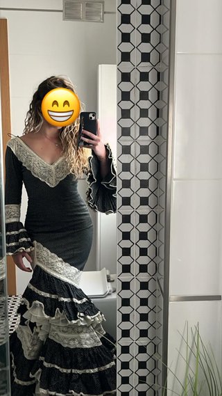 Vestido Flamenco Negro Lunares Blancos