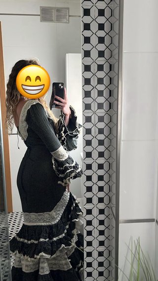 Vestido Flamenco Negro Lunares Blancos
