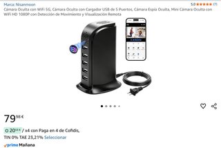 Cámara Oculta Cargador USB Múltiple