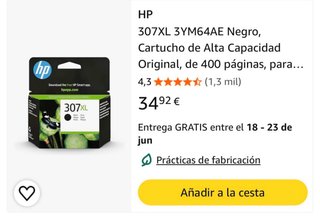 Cartucho HP 307XL Negro Original