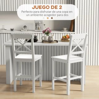 Juego 2 Taburetes Altos Cocina Madera Blanca