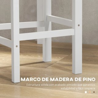 Juego 2 Taburetes Altos Cocina Madera Blanca