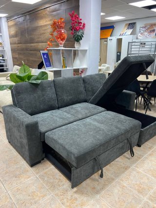 Sofá chaise longue gris convertible cama