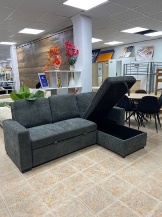 Sofá chaise longue gris convertible cama