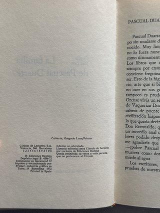 Libro La familia de Pascual Duarte Camilo Jose Cel