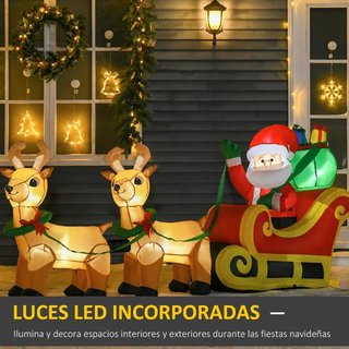Babbo Natale Gonfiabile con Trineo e Renne con Luci LED