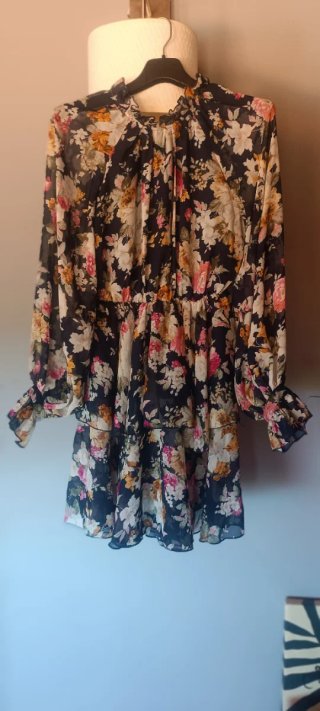 Vestido gasa manga larga floral,talla S/M