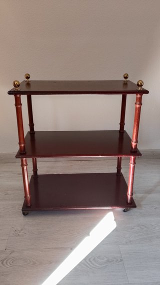 Mesita auxiliar 3 estantes madera y metal