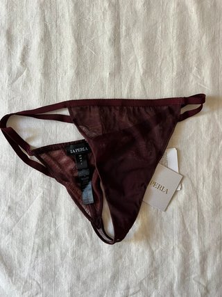 La Perla - Thong Briefs - Strappy Sheer Mesh - Burgundy Luxury Lingerie - New With Tags 148€