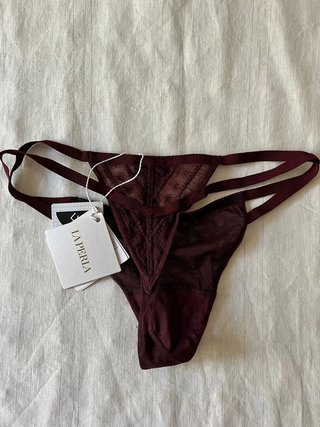 La Perla - Thong Briefs - Strappy Sheer Mesh - Burgundy Luxury Lingerie - New With Tags 148€