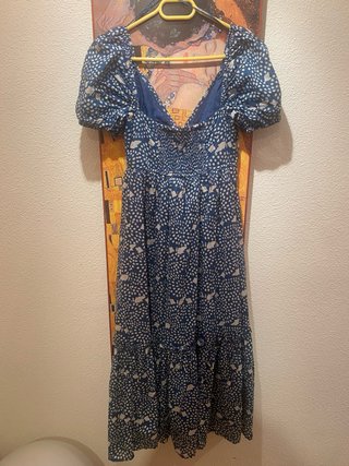 Vestido estampado azul y beige