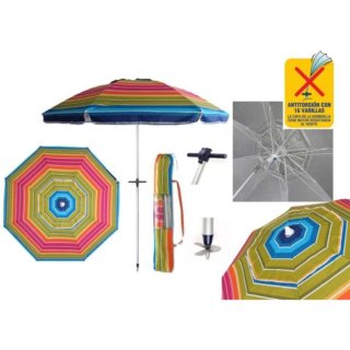Sombrilla Playa 200 cm 16 Varillas UV con Pincho
