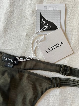 La Perla Thong - Sheer Tulle Luxury Lingerie - Olive Green Mesh Design - New With Tags 80€