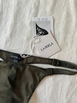 La Perla Thong - Sheer Tulle Luxury Lingerie - Olive Green Mesh Design - New With Tags 80€