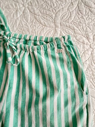 Pantalón lino rayas verdes y blancas