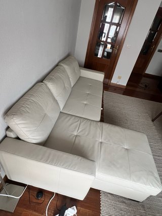 Sofá chaise longue 3 plazas piel beige