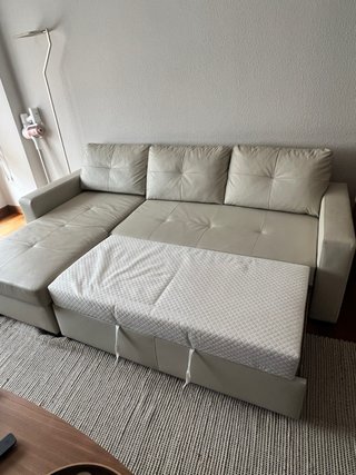 Sofá chaise longue 3 plazas piel beige