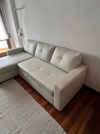 Sofá chaise longue 3 plazas piel beige