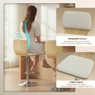 Juego 2 Taburetes Altos Cocina Giratorios Beige/Ma