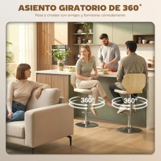 Juego 2 Taburetes Altos Cocina Giratorios Beige/Ma