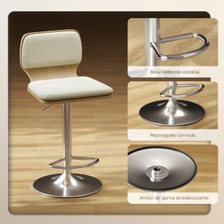 Juego 2 Taburetes Altos Cocina Giratorios Beige/Ma